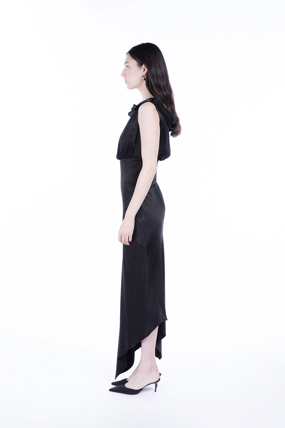 Peploum-Lea Folded Neckline Sateen Dress-Elbise-3-fleurdirect.live