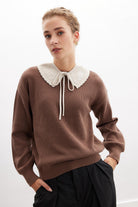 Peraluna-Annette Pullover Bisiklet Yaka Büzgü Kol Kadın Triko Kazak-Kazak & Triko-10-fleurdirect.live