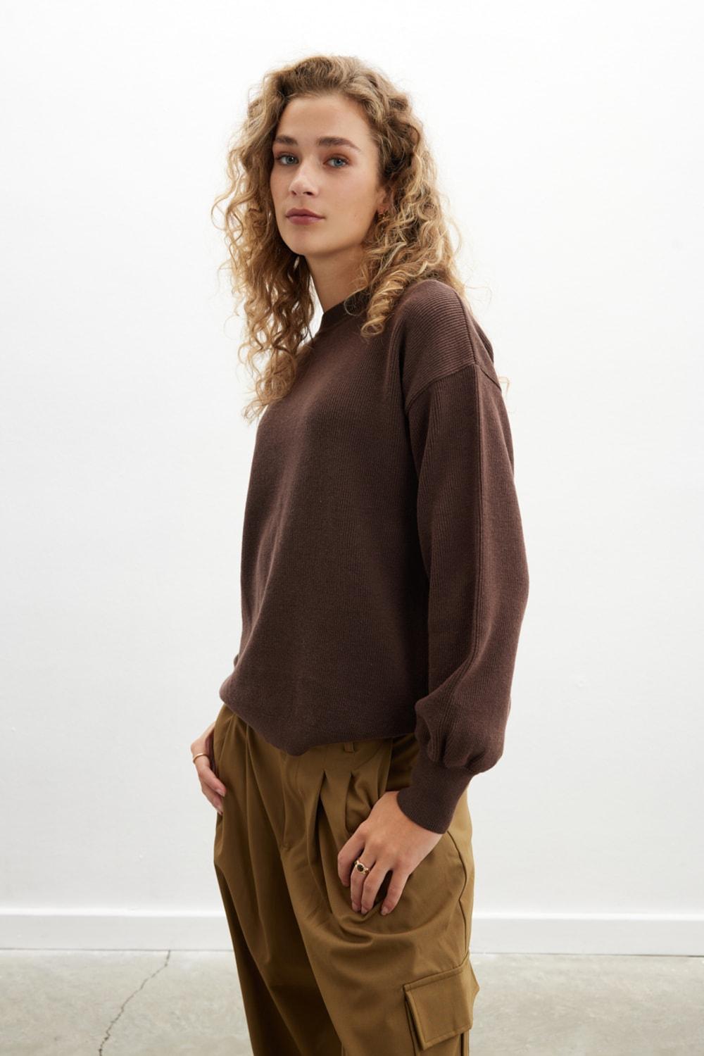 Peraluna-Annette Pullover Bisiklet Yaka Büzgü Kol Kadın Triko Kazak-Kazak & Triko-3-fleurdirect.live