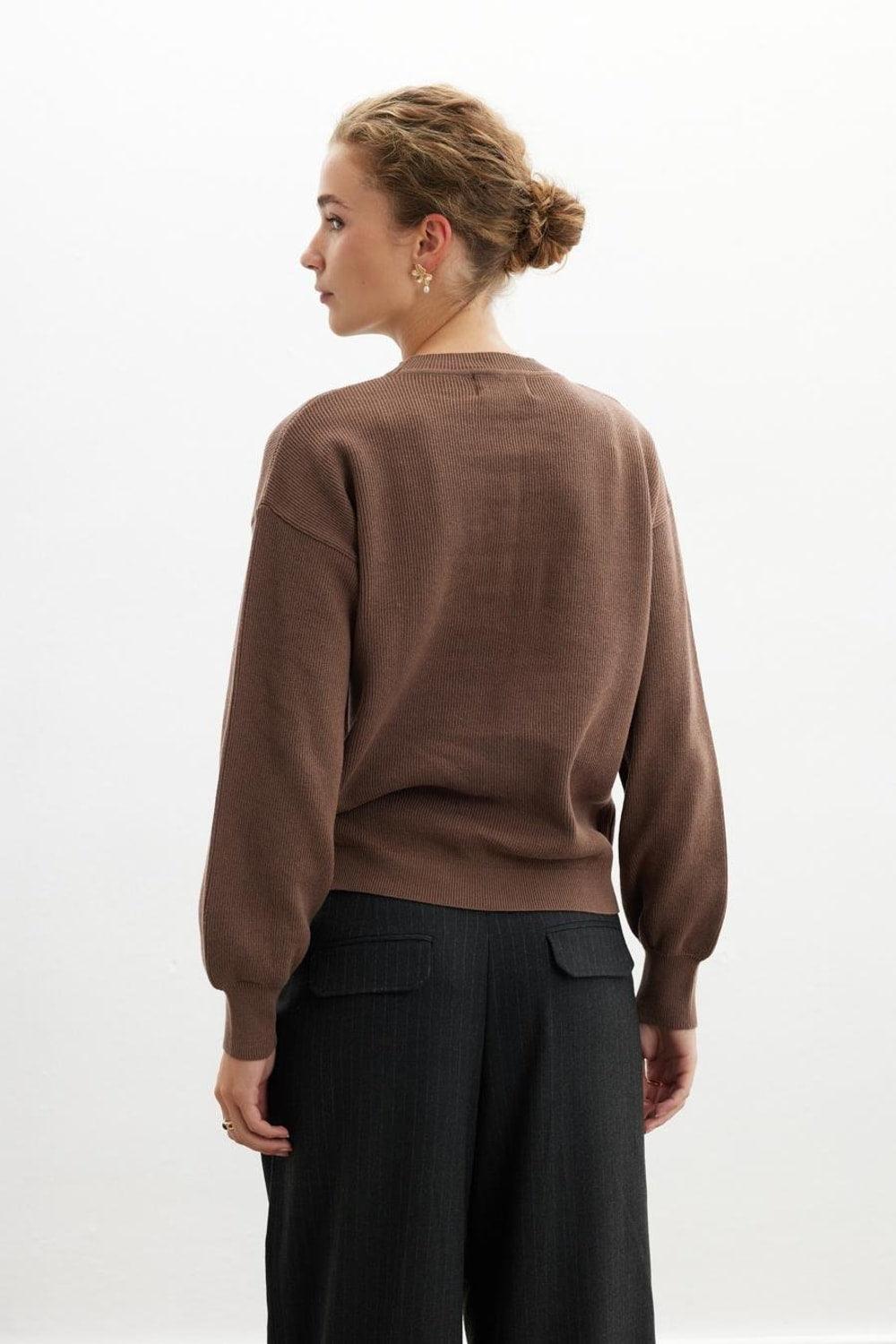 Peraluna-Annette Pullover Bisiklet Yaka Büzgü Kol Kadın Triko Kazak-Kazak & Triko-9-fleurdirect.live