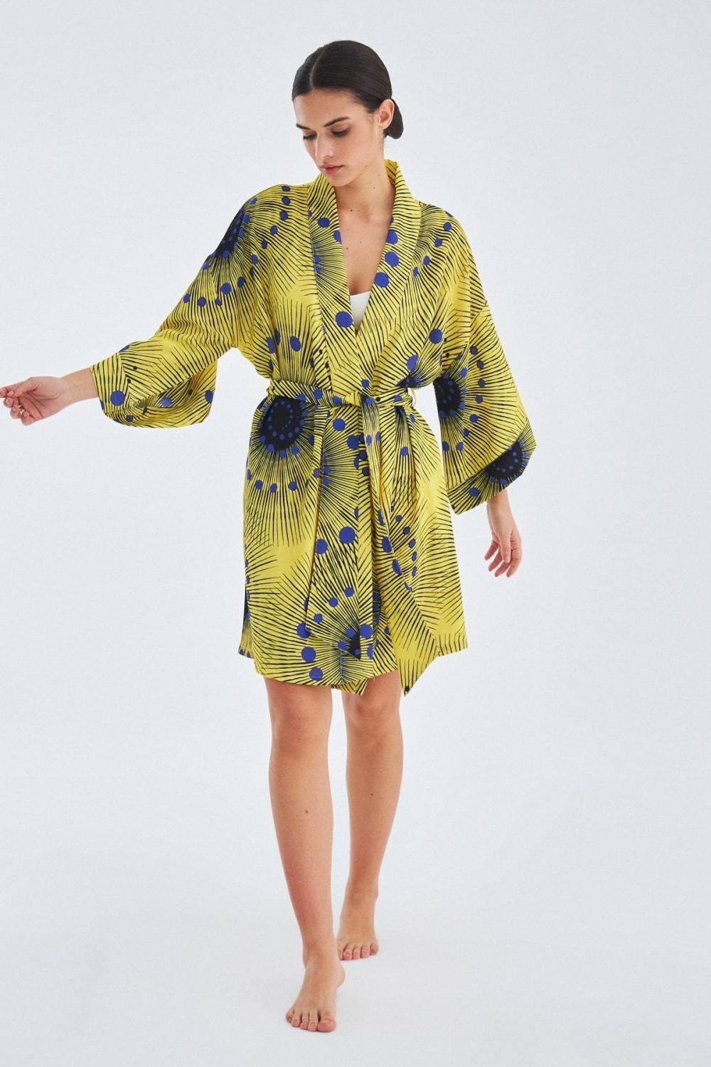 Peraluna-Aura Geometrik Desenli Diz Hizası Saten Kadın Kimono-Kimono-2-fleurdirect.live
