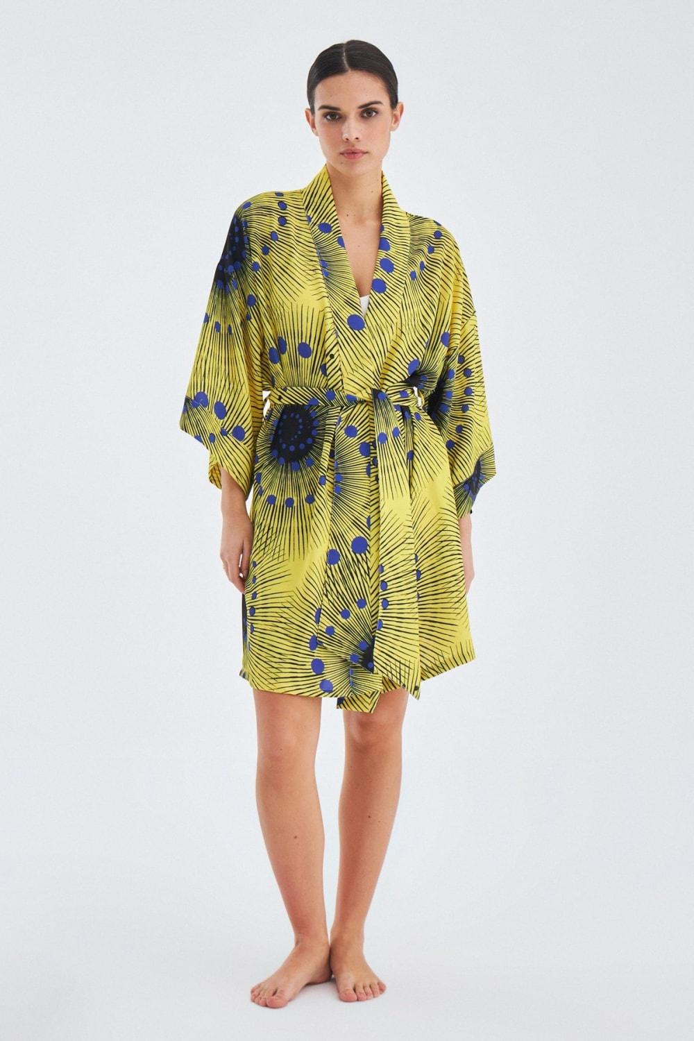 Peraluna-Aura Geometrik Desenli Diz Hizası Saten Kadın Kimono-Kimono-3-fleurdirect.live