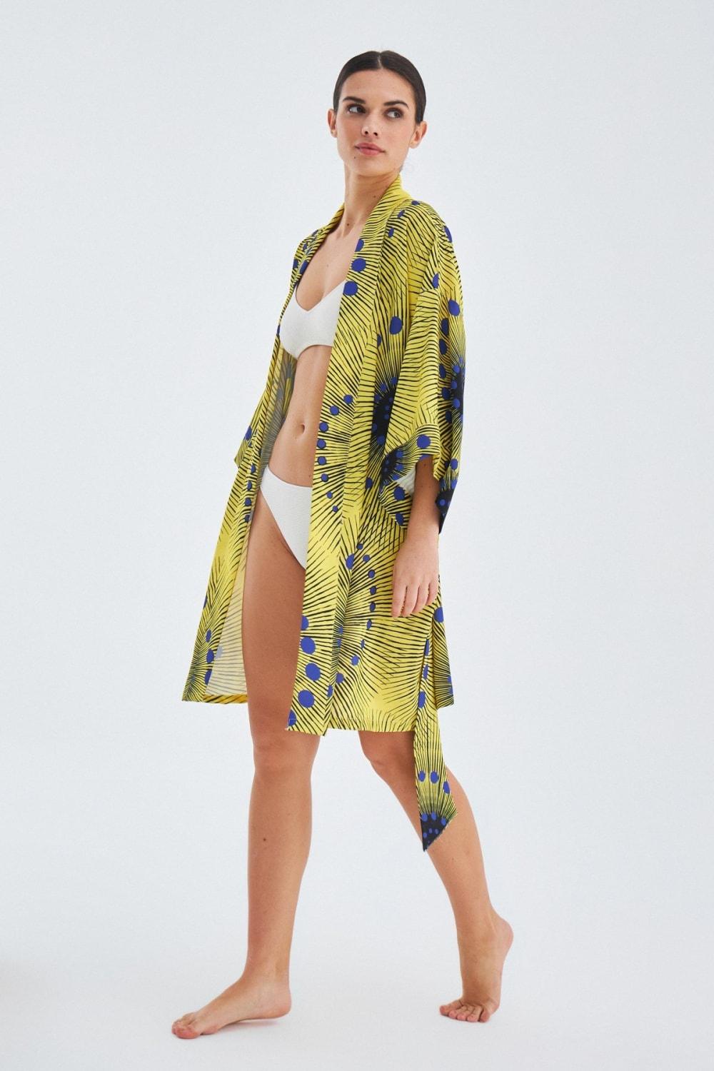 Peraluna-Aura Geometrik Desenli Diz Hizası Saten Kadın Kimono-Kimono-4-fleurdirect.live