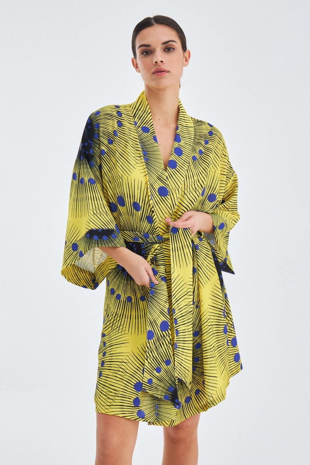Peraluna-Aura Geometrik Desenli Diz Hizası Saten Kadın Kimono-Kimono-6-fleurdirect.live