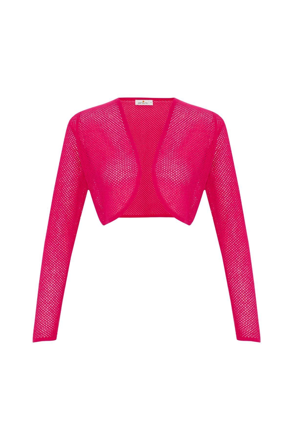 Peraluna Butterfly Bolero File Örgü Uzun Kol Triko Kadın Bolero - Magenta Pembe