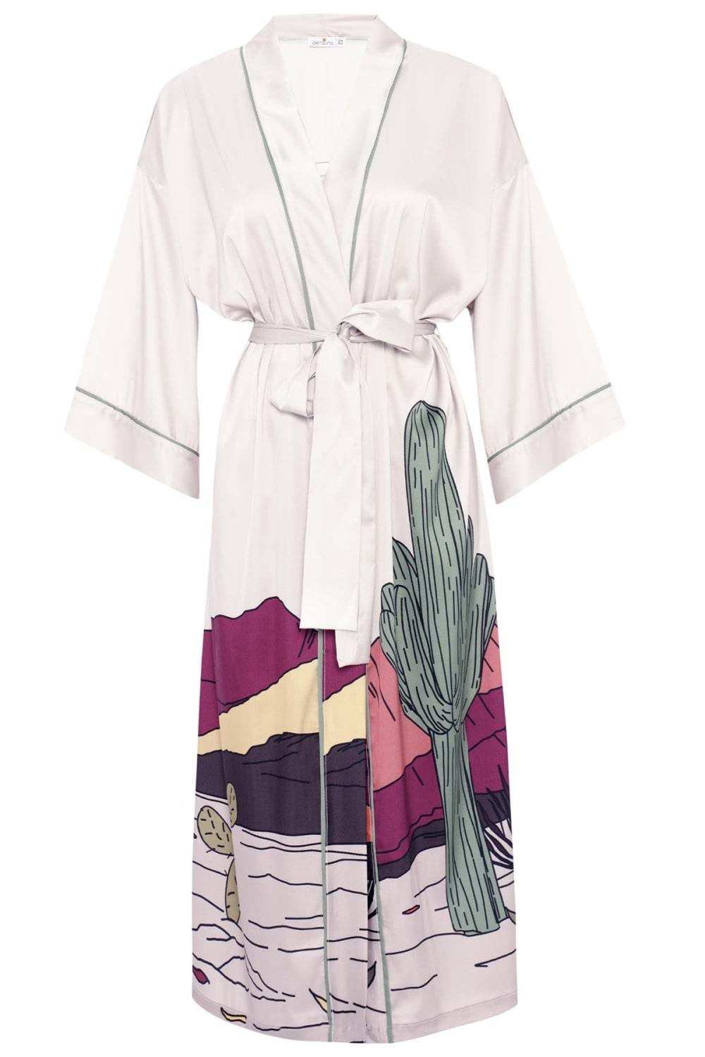 Peraluna-Cactus Ki̇mono 122 Cm Kaktus Desen Midi Boy Kemerli Saten Kadın Kimono-Kimono-8-fleurdirect.live