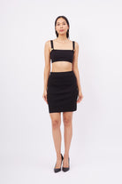 Peraluna-Eva Skirt Standart Fit Beli Lastikli Mini Kadın Triko Etek Siyah-Etek-6-fleurdirect.live