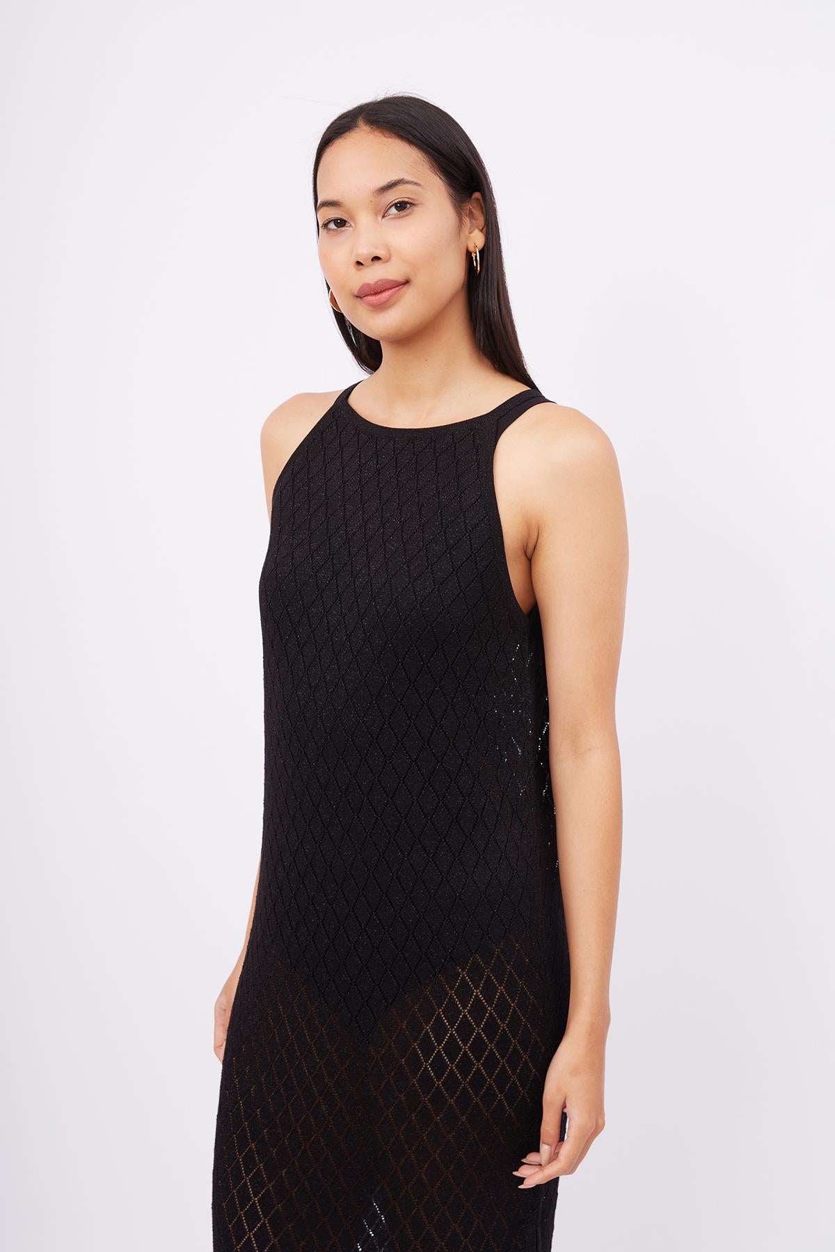 Peraluna-Evelien Dress Ajur Örgü Dar Kesim Halter Yaka Arkası Bağcıklı Uzun Kadın Triko Elbise-Elbise-6-fleurdirect.live