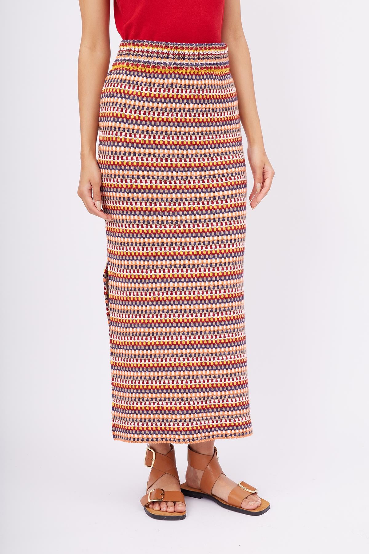 Peraluna-Frida Long Skirt Beli Lastikli Dar Kesim Yan Yırtmaçlı 90 Cm Kadın Triko Etek-Etek-2-fleurdirect.live