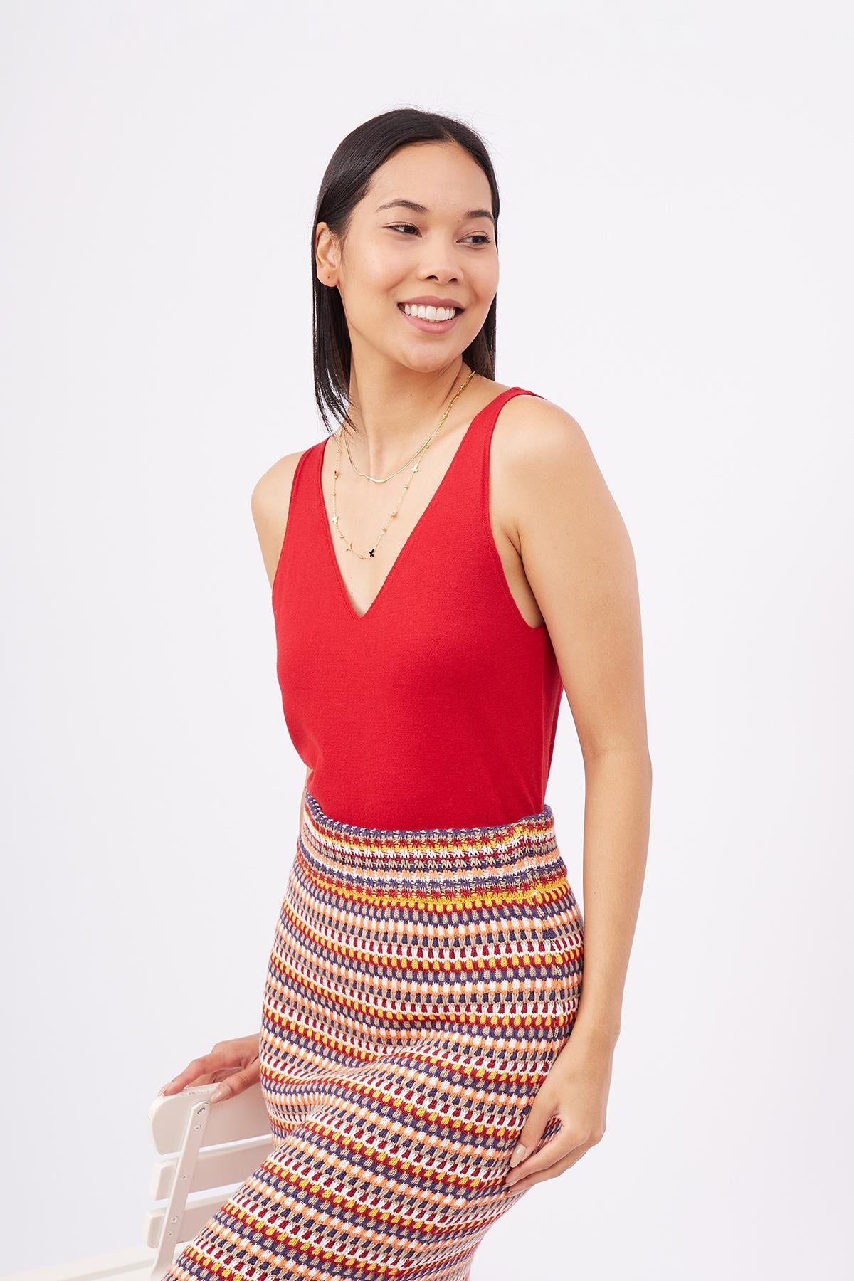 Peraluna-Frida Long Skirt Beli Lastikli Dar Kesim Yan Yırtmaçlı 90 Cm Kadın Triko Etek-Etek-4-fleurdirect.live