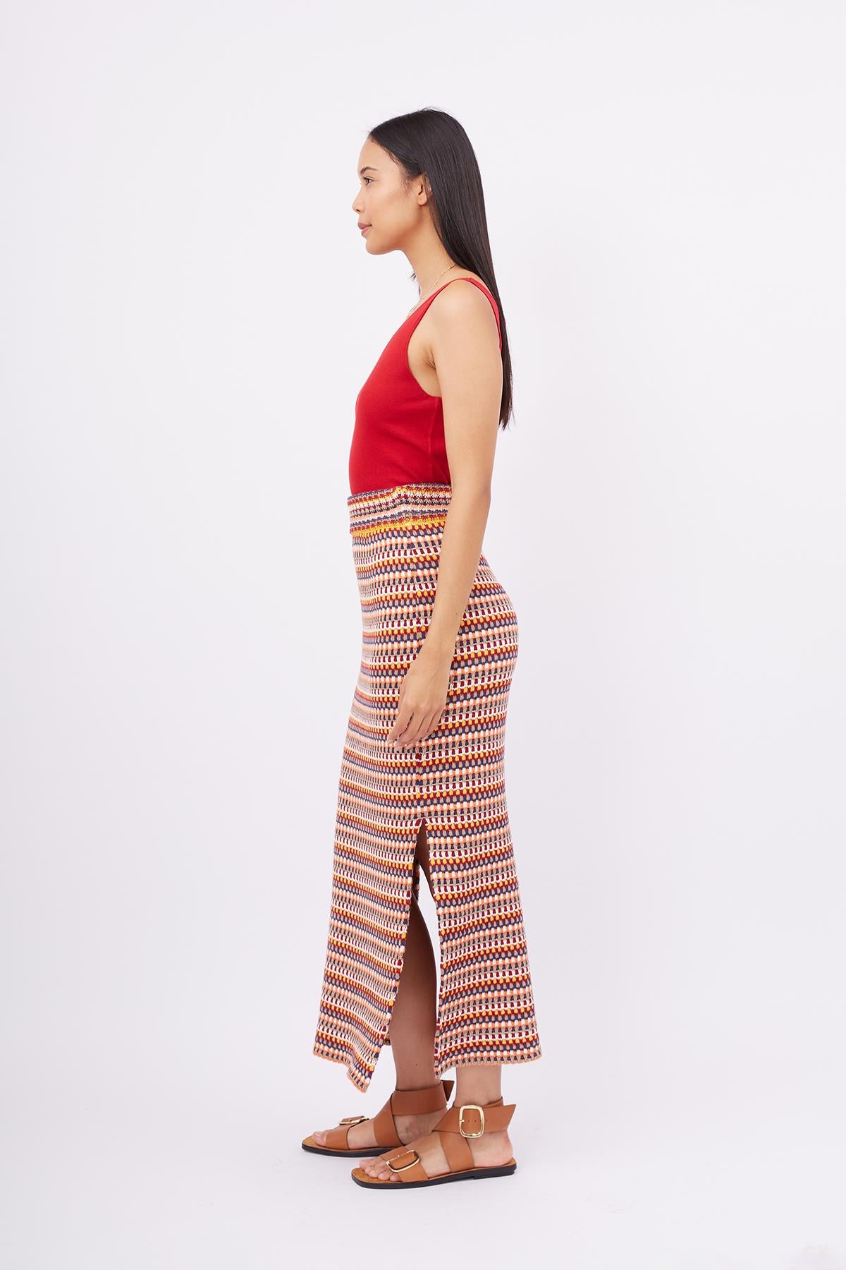 Peraluna-Frida Long Skirt Beli Lastikli Dar Kesim Yan Yırtmaçlı 90 Cm Kadın Triko Etek-Etek-5-fleurdirect.live