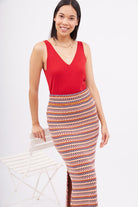 Peraluna-Frida Long Skirt Beli Lastikli Dar Kesim Yan Yırtmaçlı 90 Cm Kadın Triko Etek-Etek-7-fleurdirect.live