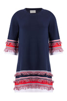 Peraluna-Hilda Dress Püskül Detaylı A Form 3/4 Kol Rahat Kadın Triko Elbise Lacivert-Elbise-9-fleurdirect.live