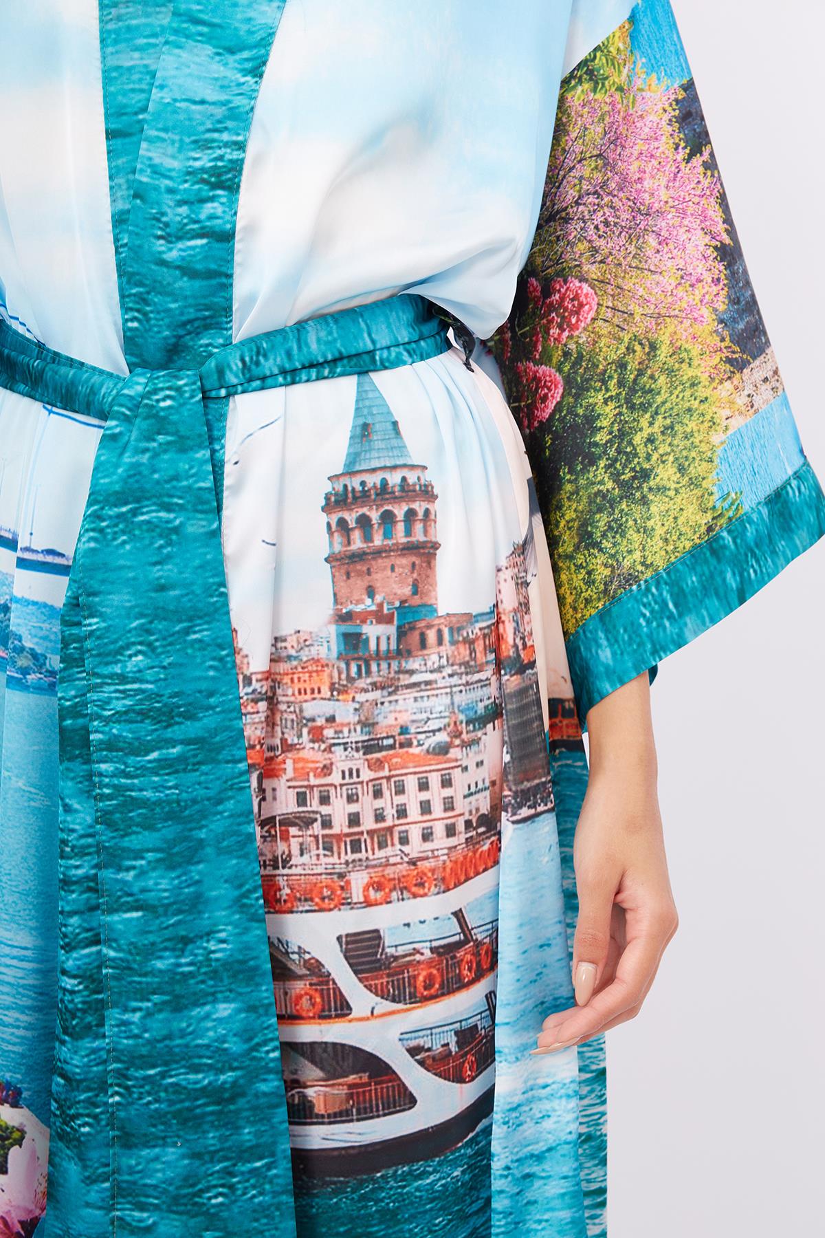Peraluna-Istanbul Kimono İstanbul Manzara Baskılı 125 Cm Uzun Saten Kadın Kimono-Kimono-3-fleurdirect.live