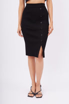 Peraluna-Jasmine Skirt Midi Boy Yandan Düğmeli Ribana Kadın Triko Etek Siyah-Etek-2-fleurdirect.live
