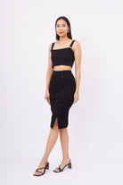 Peraluna-Jasmine Skirt Midi Boy Yandan Düğmeli Ribana Kadın Triko Etek Siyah-Etek-5-fleurdirect.live