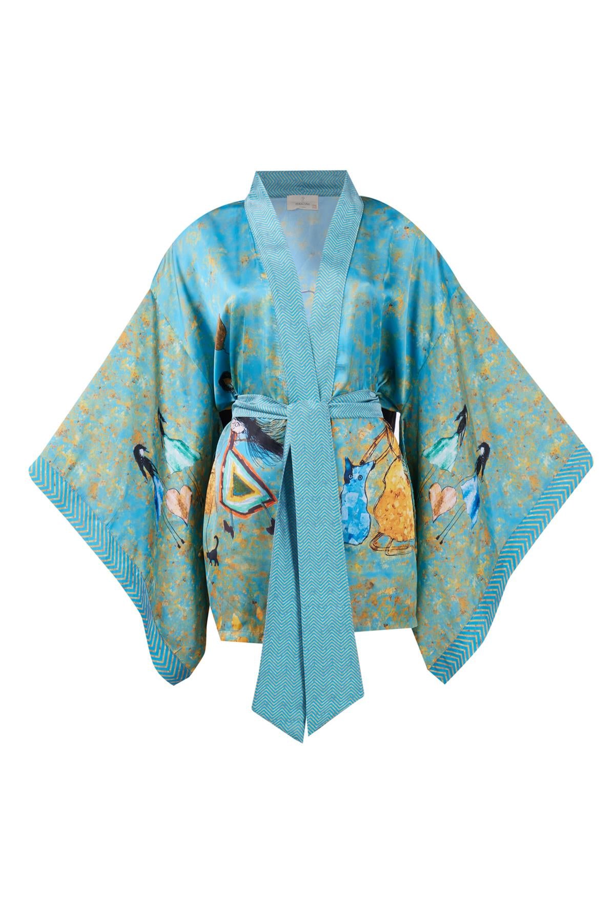 Peraluna-Joy Short Kimono Anne çocuk Baskılı Kısa Saten Kadın Kimono Turkuaz-Kimono-11-fleurdirect.live