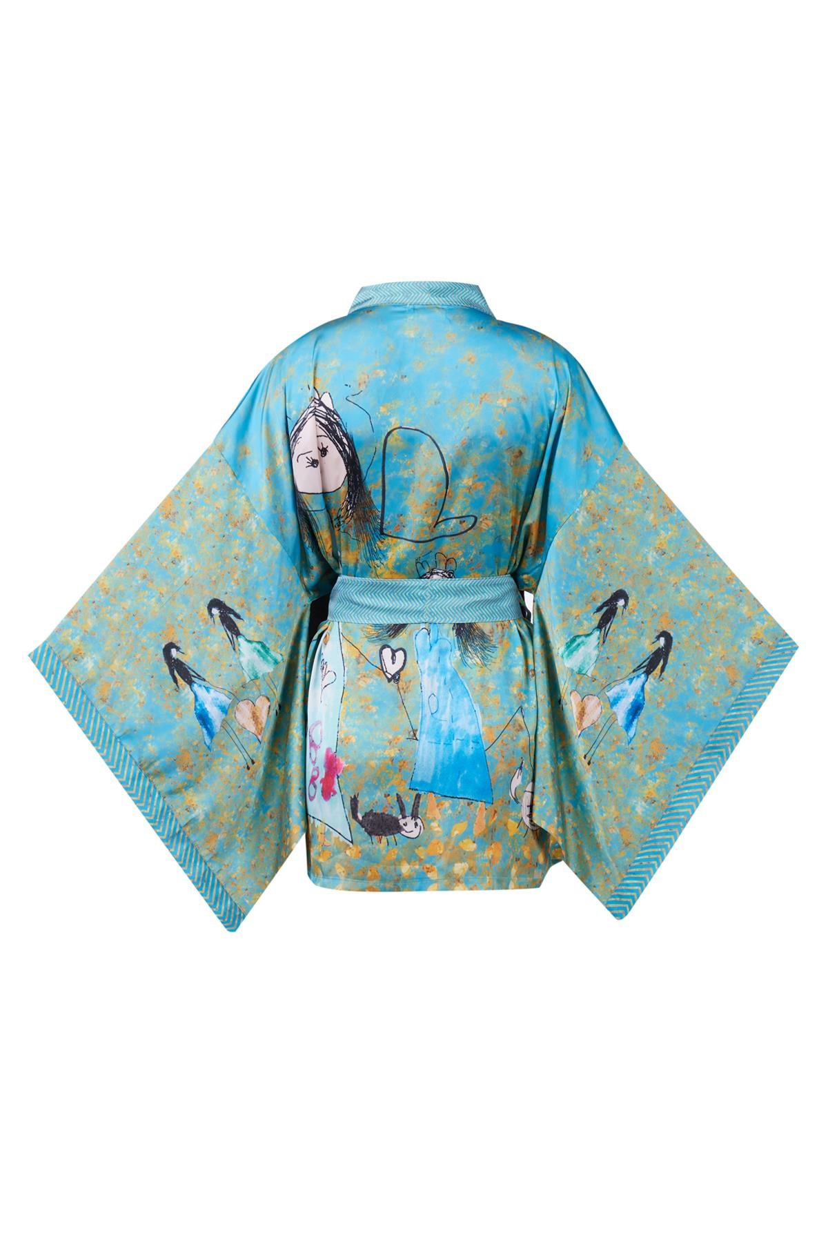 Peraluna-Joy Short Kimono Anne çocuk Baskılı Kısa Saten Kadın Kimono Turkuaz-Kimono-12-fleurdirect.live
