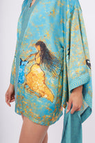 Peraluna-Joy Short Kimono Anne çocuk Baskılı Kısa Saten Kadın Kimono Turkuaz-Kimono-4-fleurdirect.live