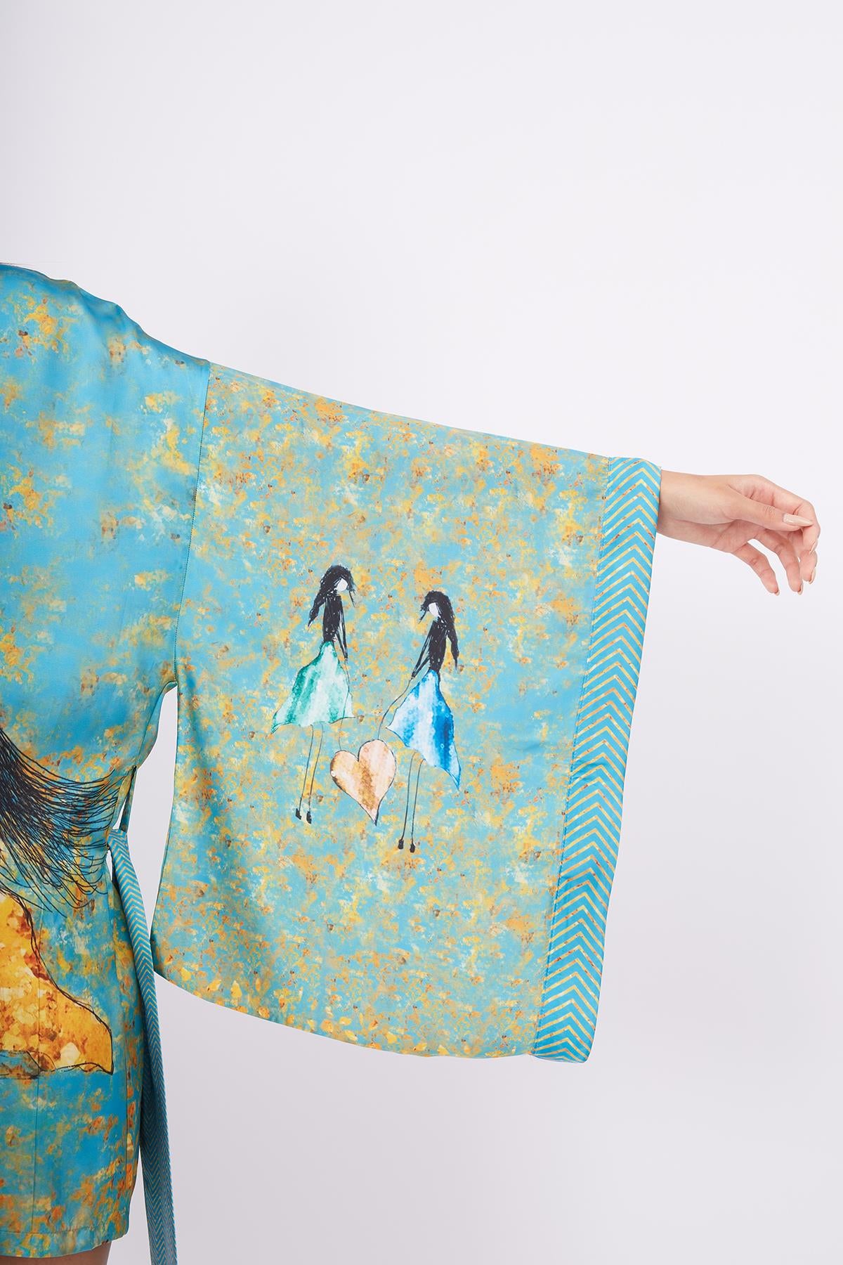 Peraluna-Joy Short Kimono Anne çocuk Baskılı Kısa Saten Kadın Kimono Turkuaz-Kimono-5-fleurdirect.live