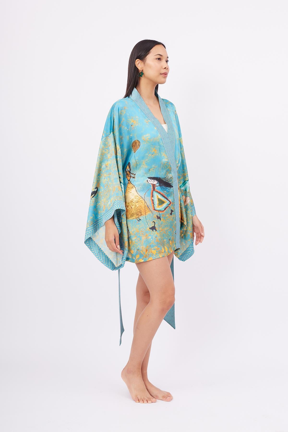 Peraluna-Joy Short Kimono Anne çocuk Baskılı Kısa Saten Kadın Kimono Turkuaz-Kimono-8-fleurdirect.live