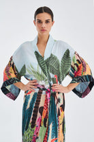 Peraluna-Kauri̇ Tropik Desenli Bilek Hizası Saten Kadın Kimono-Kimono-3-fleurdirect.live
