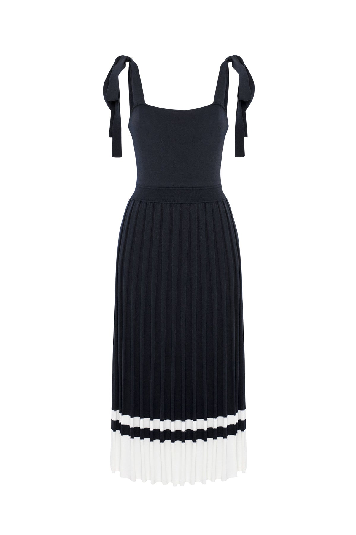 Styleboom X Peraluna Kelly Dress Askılı Bağlama Detaylı Rahat Kesim Midi Boy Yazlık Kadın Triko Elbise - Siyah