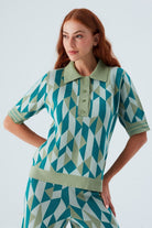 Peraluna-Lena Blouse %100 Pamuk Geometrik Retro Desenli Kadın Triko Bluz -T-Shirts-1-fleurdirect.live