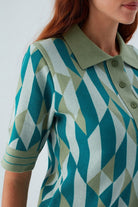 Peraluna-Lena Blouse %100 Pamuk Geometrik Retro Desenli Kadın Triko Bluz -T-Shirts-3-fleurdirect.live