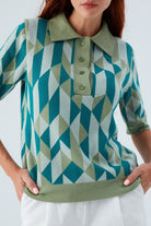 Peraluna-Lena Blouse %100 Pamuk Geometrik Retro Desenli Kadın Triko Bluz -T-Shirts-4-fleurdirect.live