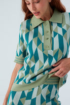 Peraluna-Lena Blouse %100 Pamuk Geometrik Retro Desenli Kadın Triko Bluz -T-Shirts-7-fleurdirect.live