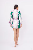 Peraluna-Lilac Charm Short Kimono çiçek Baskılı 90 Cm Saten Kısa Kadın Kimono Yeşil/Pembe-Kimono-6-fleurdirect.live