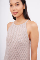 Peraluna-Lisa Dress Ajur örgü Dar Kesim Halter Yaka Arkası Bağcıklı Uzun Kadın Triko Elbise Taş-Elbise-3-fleurdirect.live