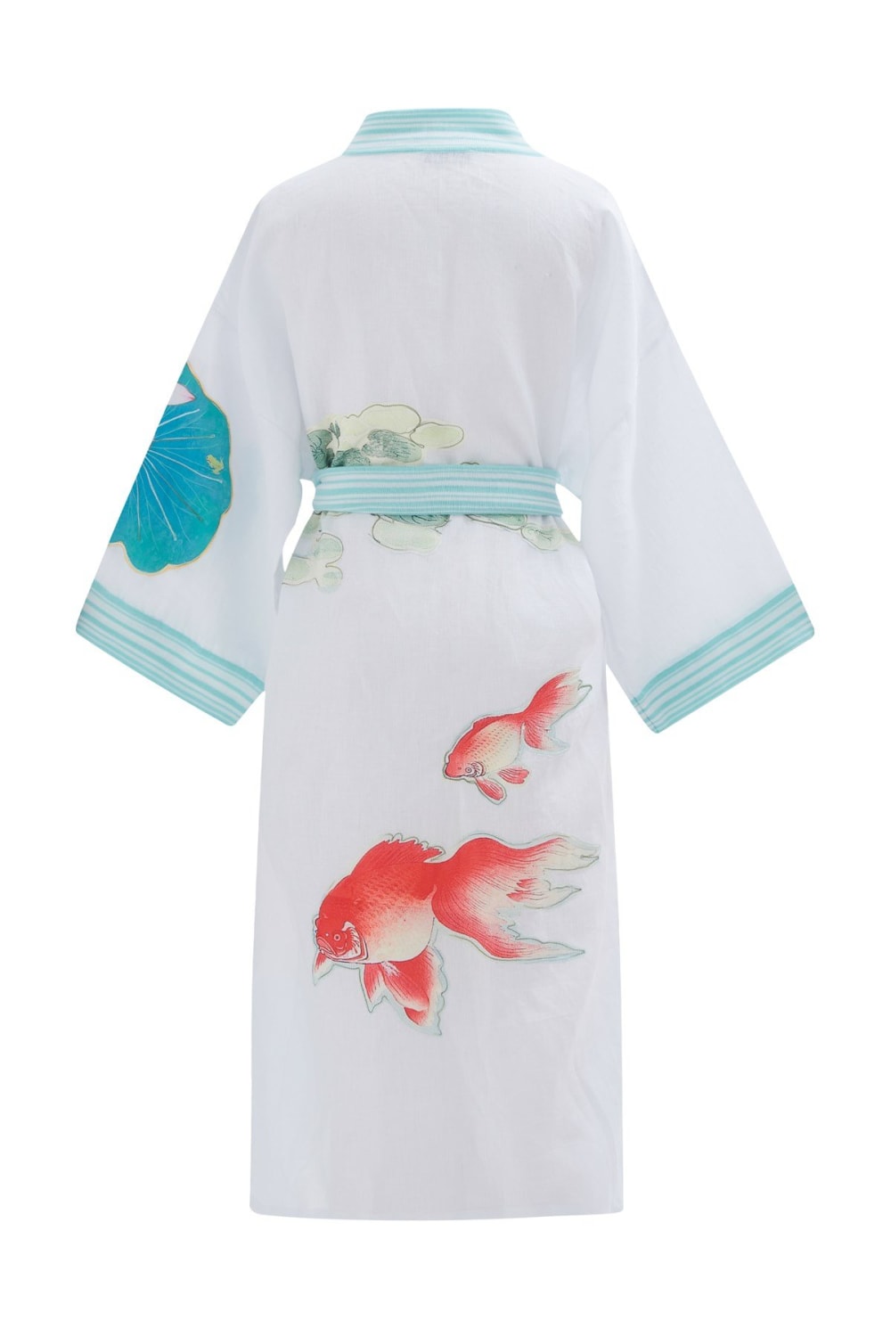 Peraluna-Lotus Balık Aplikeli Keten Karışımlı Diz Altı Kadın Kimono-Kimono-11-fleurdirect.live