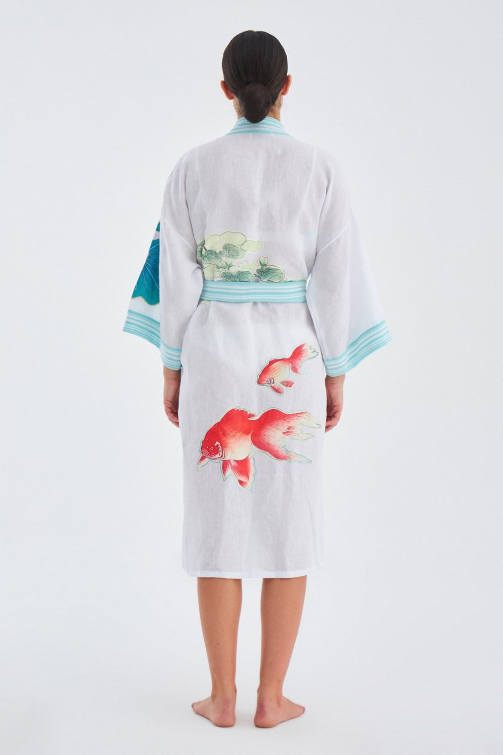 Peraluna-Lotus Balık Aplikeli Keten Karışımlı Diz Altı Kadın Kimono-Kimono-9-fleurdirect.live