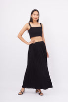 Peraluna-Maxi Skirt Maxi Boy Pileli Kadın Triko Etek Siyah-Etek-7-fleurdirect.live