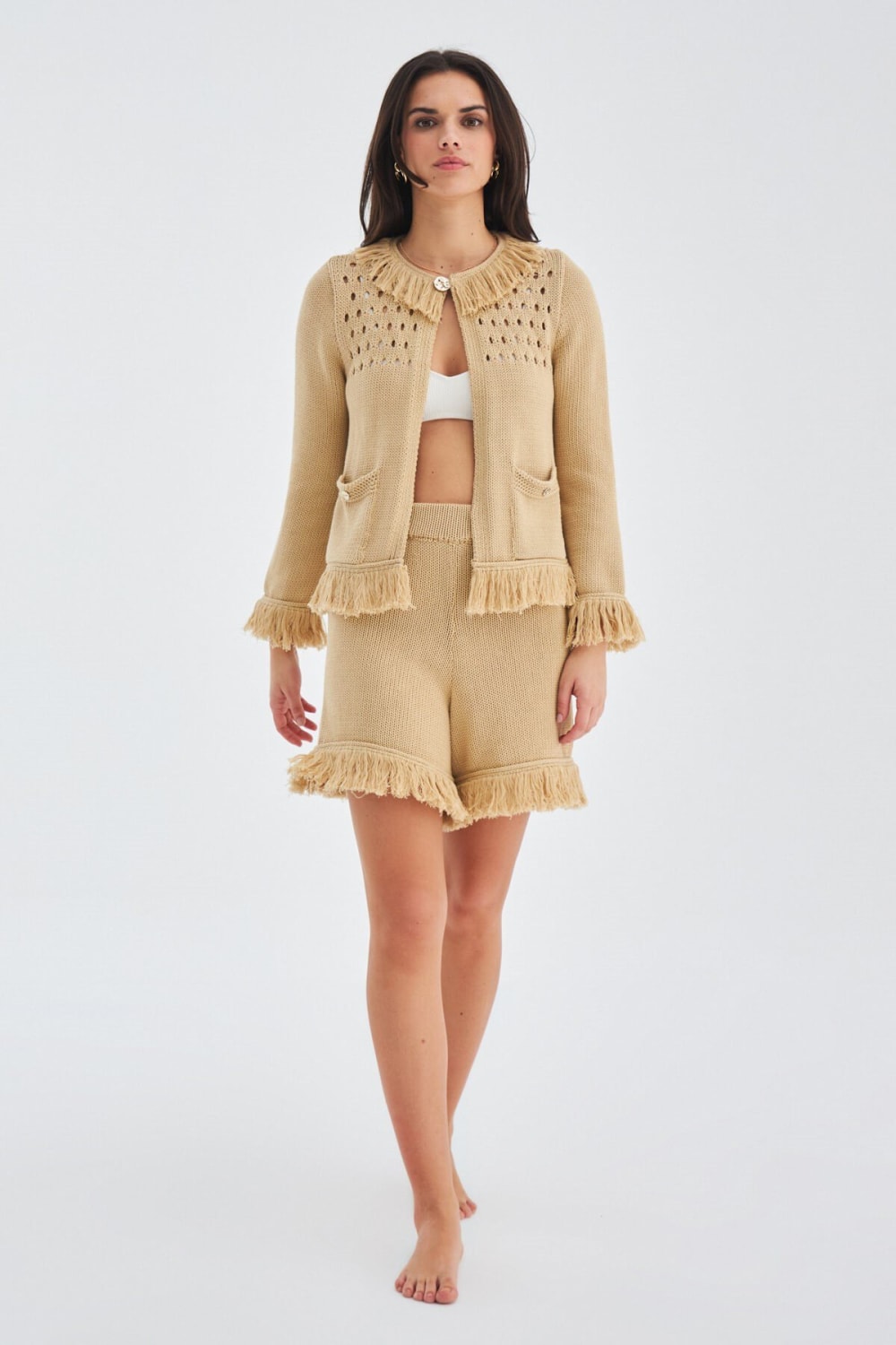 Peraluna-Miyoki̇ Cardigan & Shorts Mevsimlik Pamuklu Kadın Triko Takım Şort-Şort-1-fleurdirect.live