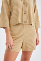 Peraluna-Mujo Cardigan & Shorts %100 Pamuk Kadın Triko Şort Takım-Şort-14-fleurdirect.live