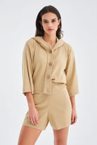 Peraluna-Mujo Cardigan & Shorts %100 Pamuk Kadın Triko Şort Takım-Şort-18-fleurdirect.live