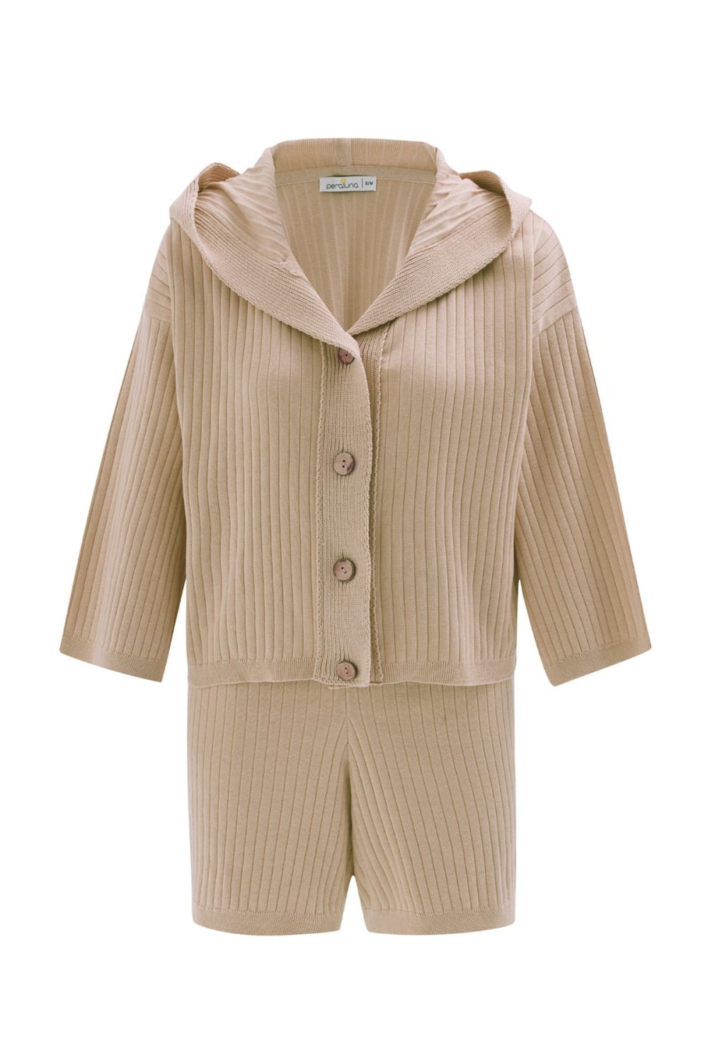 Peraluna-Mujo Cardigan & Shorts %100 Pamuk Kadın Triko Şort Takım-Şort-19-fleurdirect.live