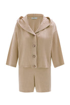 Peraluna-Mujo Cardigan & Shorts %100 Pamuk Kadın Triko Şort Takım-Şort-19-fleurdirect.live