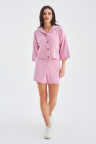 Peraluna-Mujo Cardigan & Shorts %100 Pamuk Kadın Triko Şort Takım-Şort-6-fleurdirect.live