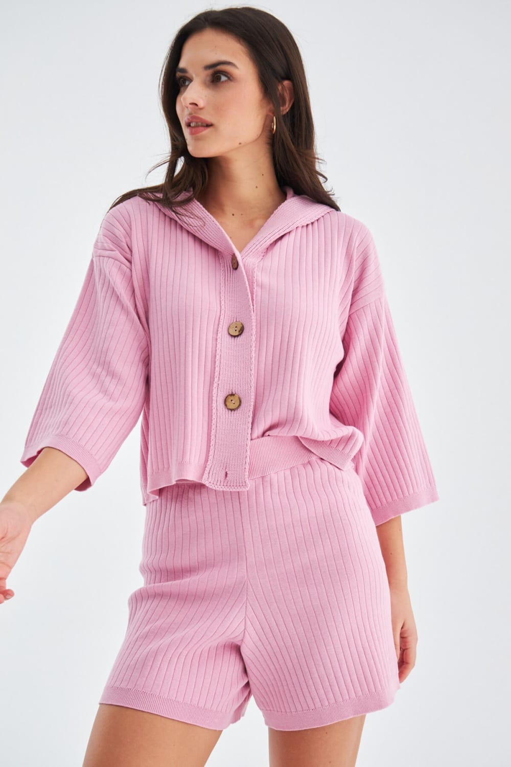 Peraluna-Mujo Cardigan & Shorts %100 Pamuk Kadın Triko Şort Takım-Şort-7-fleurdirect.live