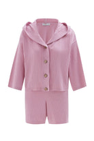 Peraluna-Mujo Cardigan & Shorts %100 Pamuk Kadın Triko Şort Takım-Şort-9-fleurdirect.live