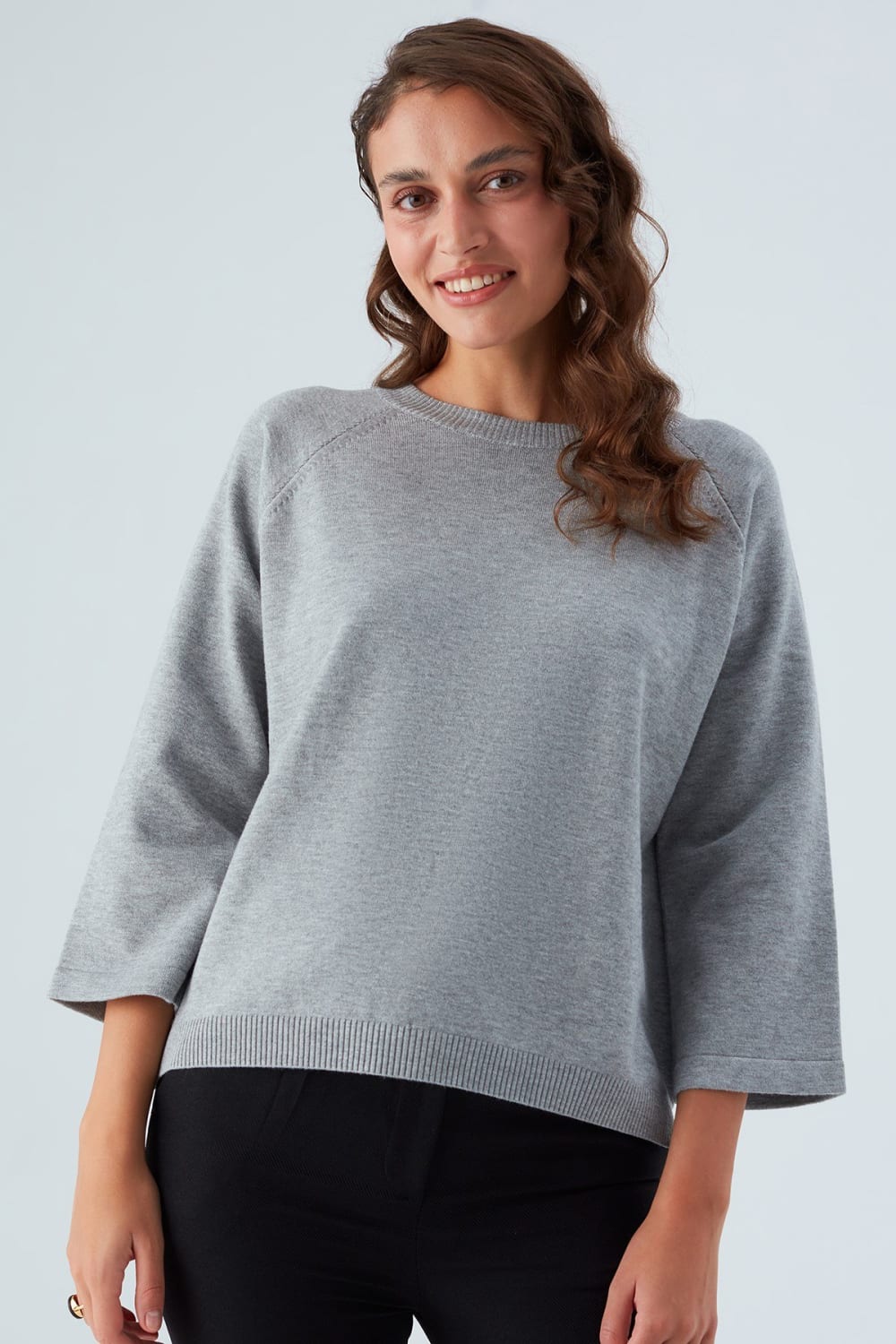 Peraluna-Nell Pullover Yanları Yırtmaçlı 3/4 Kol İnce Kadın Triko Kazak -Kazak & Triko-11-fleurdirect.live
