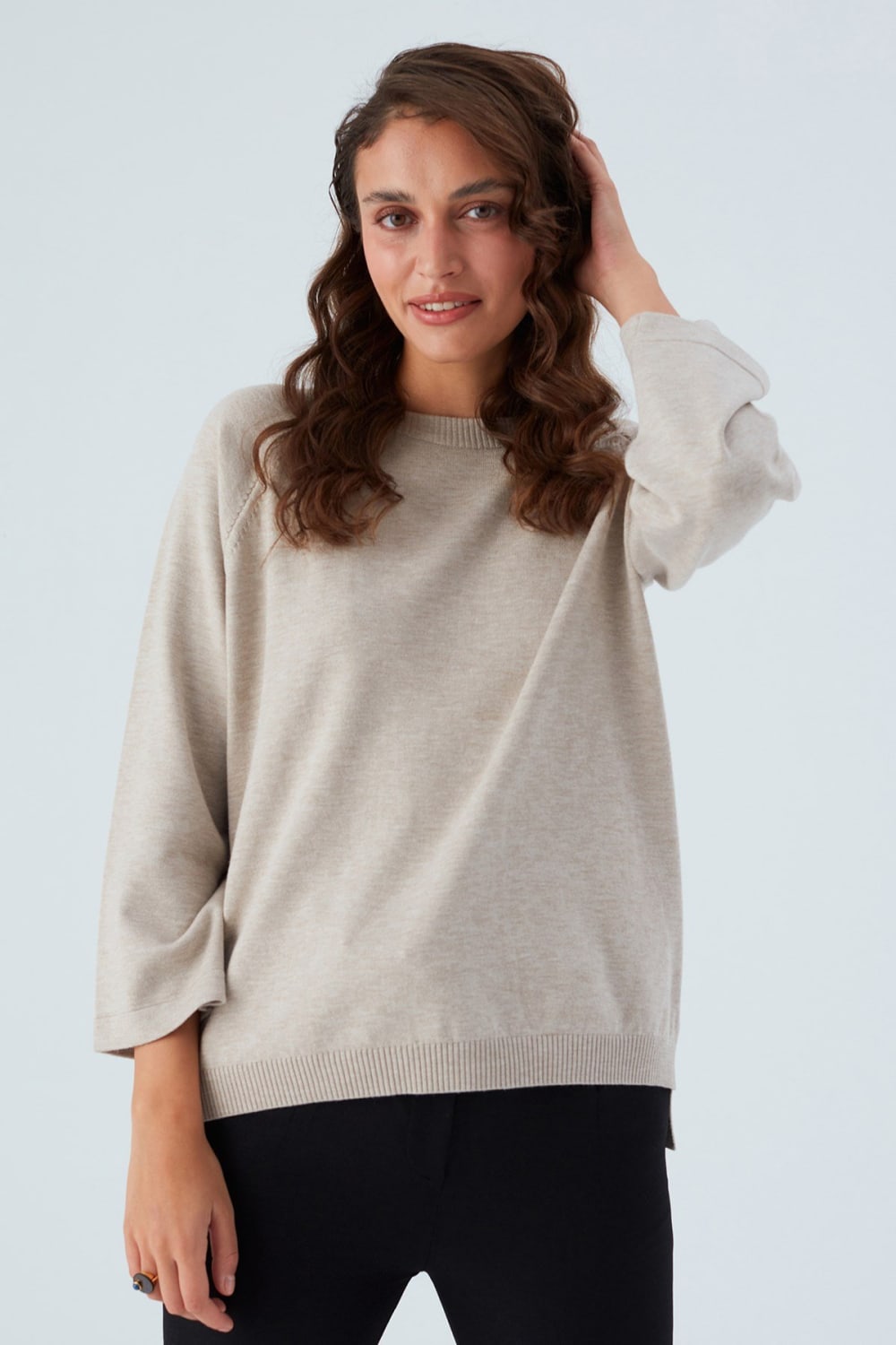 Peraluna-Nell Pullover Yanları Yırtmaçlı 3/4 Kol İnce Kadın Triko Kazak -Kazak & Triko-17-fleurdirect.live