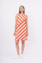 Peraluna-Paula Dress Diagonal Çizgili A Form Kolsuz İnce Kadın Triko Elbise Kırmızı/Beyaz-Elbise-1-fleurdirect.live