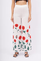 Peraluna-Poppy Trouser Gelincik Desen Yüksek Bel Rahat Kesim Beli Lastikli Kadın Triko Pantolon Ekru-Pantolon-2-fleurdirect.live