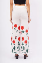 Peraluna-Poppy Trouser Gelincik Desen Yüksek Bel Rahat Kesim Beli Lastikli Kadın Triko Pantolon Ekru-Pantolon-8-fleurdirect.live