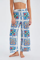 Peraluna-Ri̇a Trouser Çini Desenli Bol Kesim Yazlık Saten Kadın Pantolon-Pantolon-4-fleurdirect.live